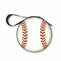 Mini portamonete stile baseball con cuciture rosse realistiche e cinturino nero su bianco - Baseball