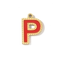 Detail of a red enamel letter P pendant with gold-plated stainless steel borders - Letter P Style (VG289-Px3)