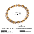 Polished stainless steel beaded bracelet in gold and silver finish, 19cm length - Two-tone Medium Round Bead Bracelet(JDB2409021-PS-2)
