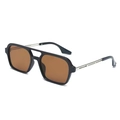 Retro double bridge square sunglasses with dark blue frame and amber resin lenses - Black Frame Dark Tea Lens