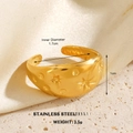 Golden stainless steel heart ring featuring engraved star motifs and open band - Gold Star Ring 1094