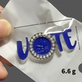 Blue alloy letter brooch with pearls and Greek letters Zeta Phi Beta, 4.7cm size - VOTE Silver/Blue ZΦB