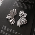 Macro detail of silver fan earrings with metallic folds and vertical brushed texture - Fan-shaped Pleated Style / Silver (Titanium Pin)