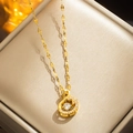 Elegant gold plated swan pendant necklace with a sparkling dancing stone center - 8951 Golden Graceful Swan