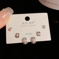 Three-pair silver S925 needle stud earring set with sparkling semi-circular white accents - Silver-C-Shaped Half Circle Set (109#)