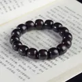 Bracciale di perle da preghiera in legno di ebano con venature naturali marrone scuro - Grandi perle in ebano