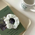 Elegant white organza scrunchie with green polka dots and a pleated chiffon texture - Green Small Polka Dot