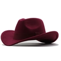 Deep burgundy wool felt wide brim fedora hat with matching ribbon for autumn fashion - M (56-58cm) / Burgundy