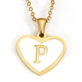 18K gold heart pendant necklace with white inlay featuring capital letter P - Letter P - Gold Heart White Shell