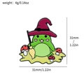 Green frog wizard enamel pin with purple hat and broom, 31mm sized brooch - Flying Broom Frog Style (XZ3054-5)