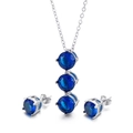 Set gioielli in acciaio argento con pendente e orecchini in zircone blu scuro - Argento (Tondo Bleu)