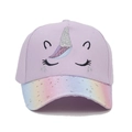 Casquette licorne lavande pour enfants avec visière arc-en-ciel et corne scintillante - Violet Bordure Arc-en-Ciel Licorne