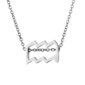 Silver stainless steel necklace with Aquarius zodiac sign wavy pendant on white background - Aquarius - Steel