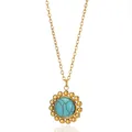 Detail of 18k gold vintage pouch pendant with turquoise stone on a classic link chain - Gold Turquoise Disk