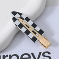Minimalist checkerboard hair clip with black and white acetate finish and gold metal base - 49# Acetate 7cm Seamless Clip