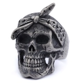 Vintage punk skull ring featuring a detailed star bandana and antique silver finish - US Size 8 / Skull With Star Headband Style (23201) / Antique Silver
