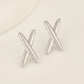 Polished silver geometric X-shaped stud earrings in minimalist stainless steel style - Silver X-Shape Cross