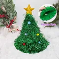 Green tinsel Christmas tree party hat with colorful pom-poms and gold star topper - Standard / Green With Gold Star Color Pom Poms
