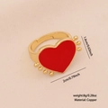 Bague cœur en émail rouge en cuivre avec bordure perlée dorée et un poids de 8g - Style Cœur avec Bord Perlé (1#)