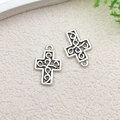 Pair of vintage silver cross pendants with intricate filigree patterns for DIY jewelry - Hollow Cross