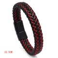 Bracelet pour homme en cuir tressé noir et rouge avec fermoir magnétique noir mat - 22.5CM / Noir/Rouge