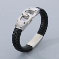 Bracelet pour homme en cuir tressé noir avec fermoir menottes en acier inoxydable - Couleur Acier(KB68862-BD)