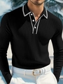 Schwarzes Herren Langarm Polo-Shirt mit vertikalen Streifen und Kontrastdetails - S / Schwarz