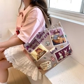 Beige canvas tote bag with cute cartoon illustrations and Always Smile slogan strap - Time Memoirs