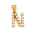 Pendentif élégant en acier titane doré avec lettre N sertie de perles blanches - Lettre N (SP149G-N)
