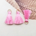Three pink silk thread tassel pendants with gold metal rings for clothing accessories - Warm Pink
