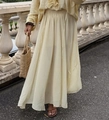 Elegant pale yellow pleated maxi skirt with elastic waist and natural crinkle texture - S / Pale Yellow Skirt