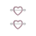 Pink rhinestone heart nipple shield set in polished silver stainless steel - Pink Heart 1 Pair