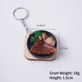 Miniature realistic beef steak food keychain with wooden base and metal ring charm - T-bone Steak Teppanyaki - Keychain