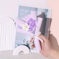 Handmade crochet puff flower bouquet in purple and beige wraps with pearl accents - Pearl Core - Purple