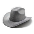 Sparkling western cowboy hat with black and white stripes and wide brim for parties - M (56-58cm) / Black