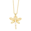 Minimalist gold dragonfly pendant necklace with white pearls and sparkling crystals - Dragonfly