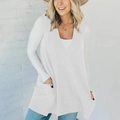 Women's white knitted V-neck vest sweater with side pockets in a loose fit - S / White
