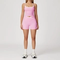 Ensemble de yoga rose et blanc avec haut licou et short à taille en V pour femme - S / Haut et Bas (5009/8843) / Ensemble Short / Rose Sakura