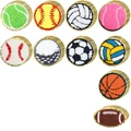 Glitter chenille sports patches featuring soccer and basketball motifs with gold sequins - Multi-Style Sports Ball Combination