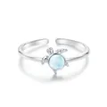 S925 Sterling Silver Adjustable Sea Turtle Ring with Light Blue Stone and Zircon Eyes - Silver With Blue Larimar