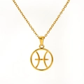 Gold plated stainless steel Pisces zodiac pendant necklace on white background - Pisces