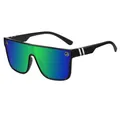 Flat top oversized sports sunglasses with black frame and blue-green gradient mirror lenses - E7 Glossy Black Frame / Green Blue Mirror