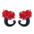 Barrettes Halloween gothiques avec cornes noires, roses rouges et petits crânes - Barrette à Cheveux Corne de Diable Rose Rouge Clair avec Crâne