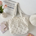 Close-up of floral chiffon tote bag with bubble texture fabric and tie detail - Small Flower White
