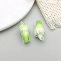 Pendentifs cônes de glace en résine avec spirale verte et blanche pour bijoux DIY - 1 Pièce de Coupe de Glace Sundae en Résine Vert Herbe