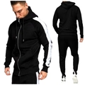 Tuta sportiva da uomo 2 pezzi nera con strisce laterali bianche e giacca con cappuccio - S / Nero