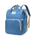 Blue foldable diaper backpack with adjustable straps and front pocket for baby essentials - Light Blue Upgrade USB+Sunshade