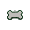 Macro detail of bone-shaped pet tag with green glitter border and polished metal surface - Dark Green