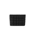 Fashionable black quilted square cosmetic bag with minimalist pleated texture design - Black