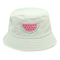 Detail of mint green children bucket hat with colorful watermelon print and neat stitching - Watermelon Print / Beige and Green